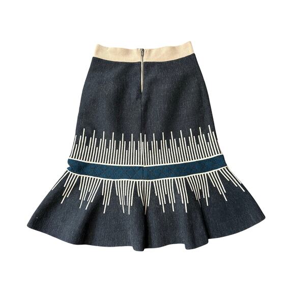Women’s A-Line Midi Skirt – Black Beige Geometric Pattern, Flared Hem - Picture 3 of 5